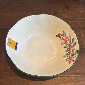 Farval New Serving Bowl Christmas Holly Berry 11.5” Diam Ceramic